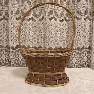 Handwoven Natural Basket with Handle. Flared Platform on bottom.  Home decor
